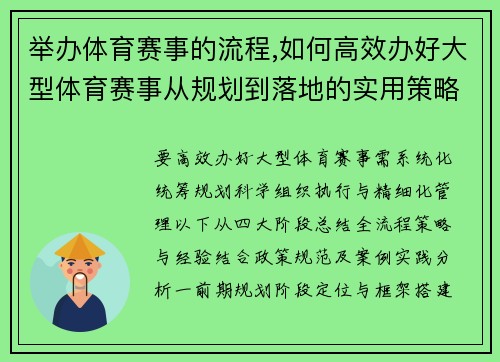 举办体育赛事的流程,如何高效办好大型体育赛事从规划到落地的实用策略与经验总结